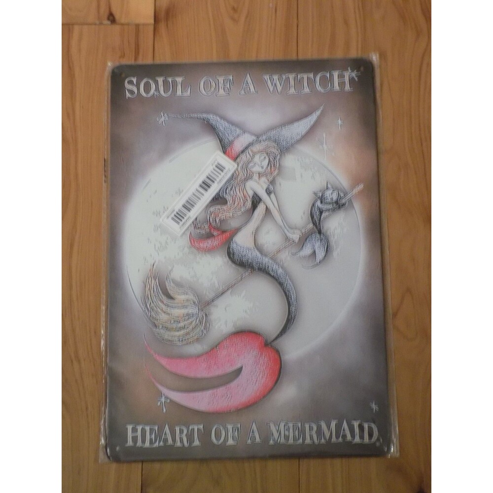 Metal Tin Decorative Art Sign Wall Decor Soul Of A Witch Heart Of A Mermaid